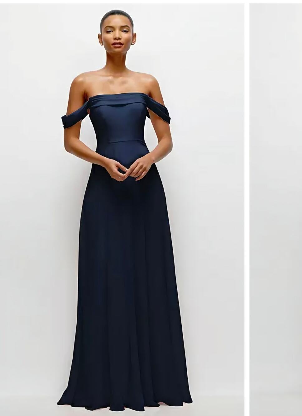 The Dessy Group Thread Midnight Off The Shoulder Draped Chiffon Maxi Dress 0